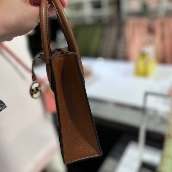 MICHAEL KORS MERCER XS NS SHOPPER CROSSBODY SATCHEL BAG SIGNATURE LOGO MK BROWN - Picture 5 of 8